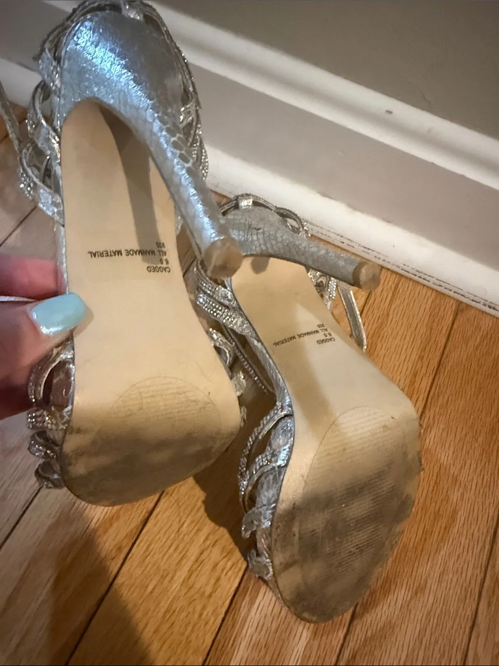 Silver Strappy Rhinestone High Heel Sandals